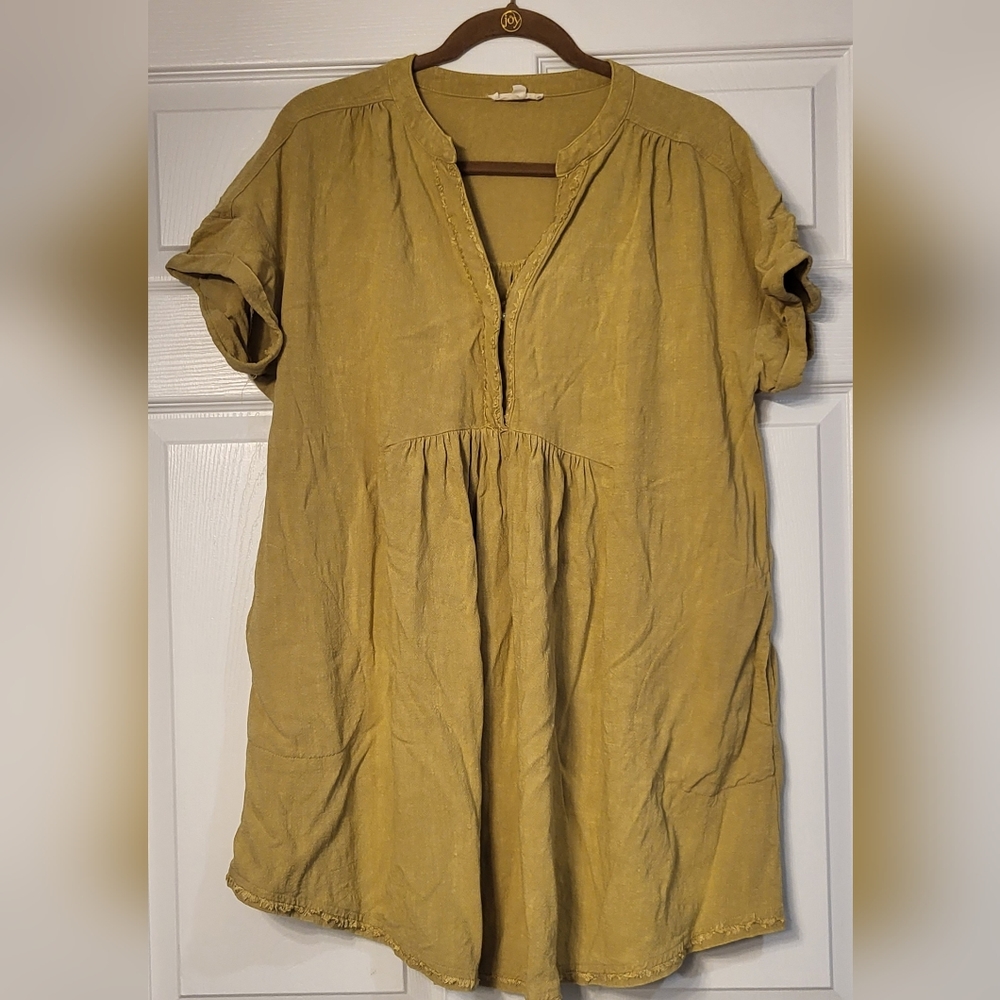 Women's Green Easel V-neck Babydoll Tunic/Dress Size Small Festival Boho